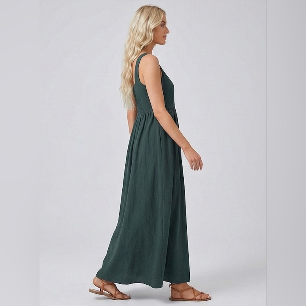 Cotton Sleeveless Tank A- Line Dress Green - Picture 6 of 11